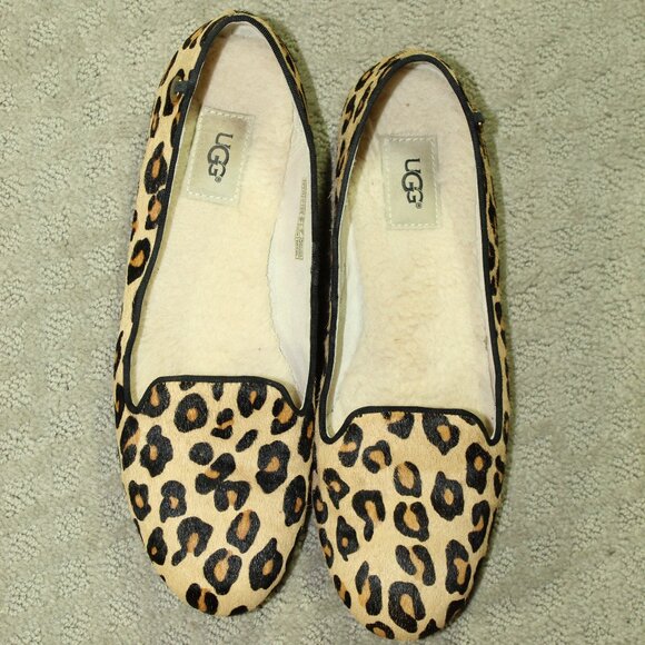 Ugg Alloway Women's 10 Calf Hair Cheetah Print Shearling Insole Round Toe Flats - Picture 2 of 8